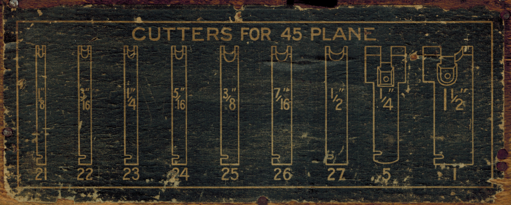Stanley 45 Cutter label for cutters 1 through 5, 21 and 27